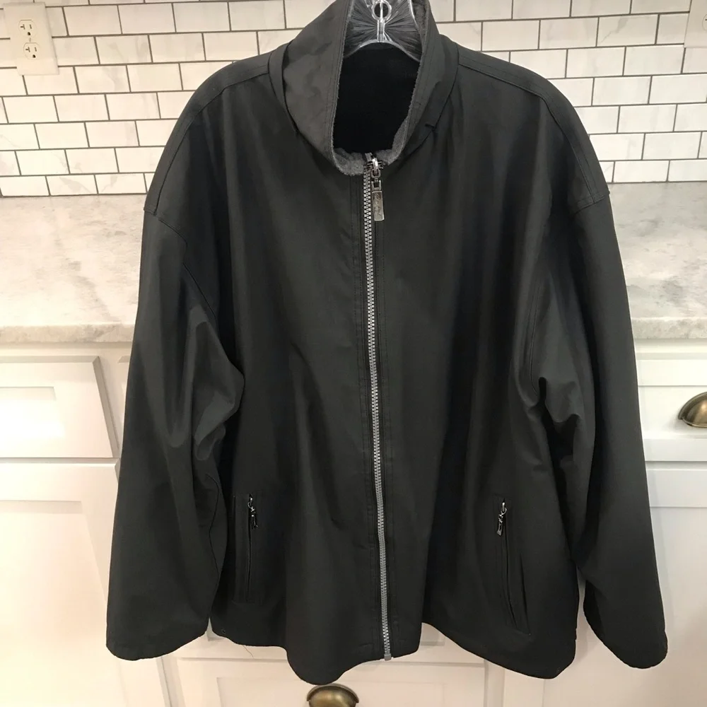 Cheneral Reversible Jacket Mens XL Black Gray Fleece Coat‎ Classic Pockets